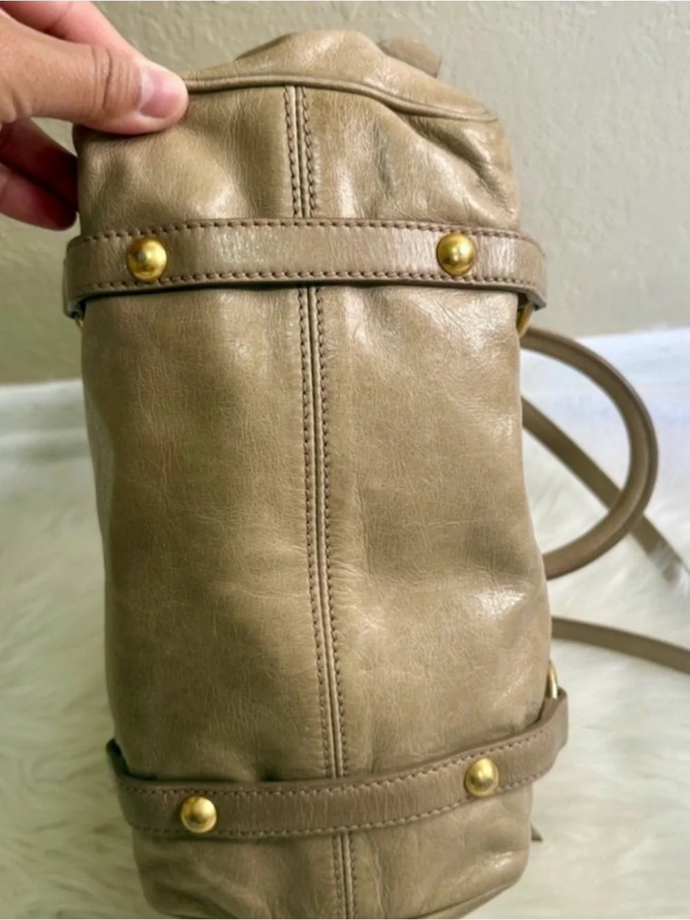 Miu Miu Tan Leather Satchel with Gold-Tone Hardware